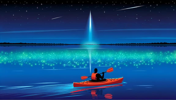 Night Kayaking with rocket launch and shooting stars