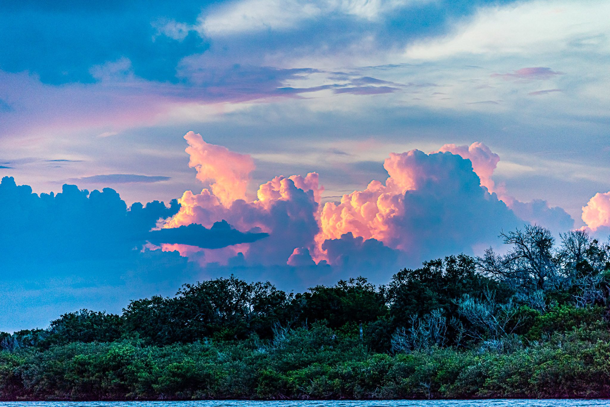 Pastel sunset over the mangrove islands and river along Canaveral National Seashore and the Indian River Lagoon.